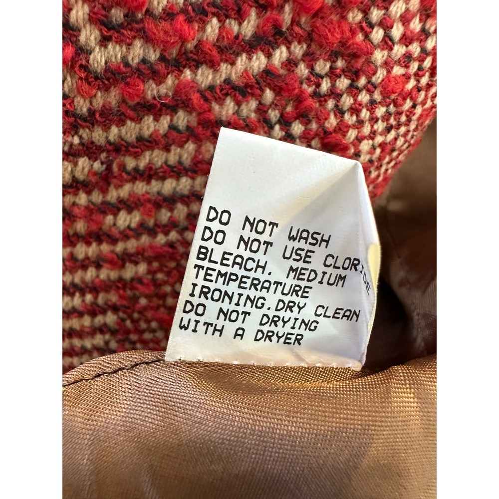 Barneys New York Herringbone Wool Tweed Overcoat Red Tan Italy Size 8 Long Coat - Picture 16 of 16